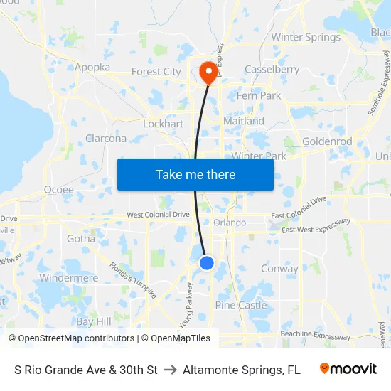 S Rio Grande Ave & 30th St to Altamonte Springs, FL map