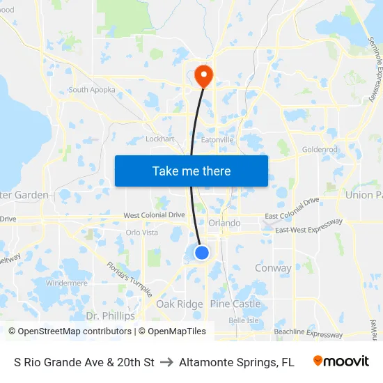 S Rio Grande Ave & 20th St to Altamonte Springs, FL map