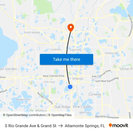 S Rio Grande Ave & Grand St to Altamonte Springs, FL map