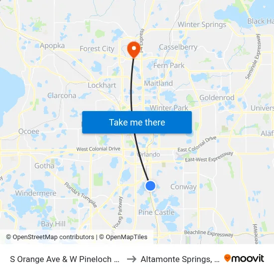 S Orange Ave & W Pineloch Ave to Altamonte Springs, FL map