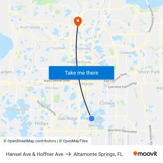 Hansel Ave & Hoffner Ave to Altamonte Springs, FL map