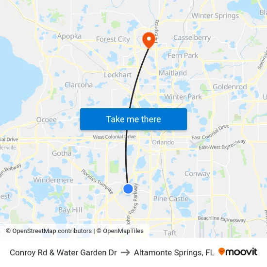 Conroy Rd & Water Garden Dr to Altamonte Springs, FL map