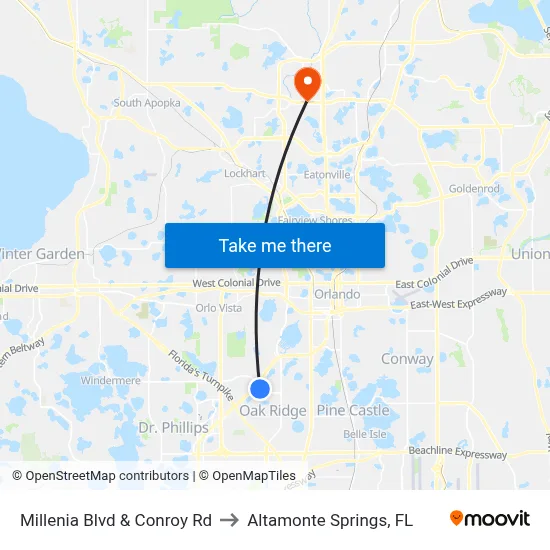 Millenia Blvd & Conroy Rd to Altamonte Springs, FL map