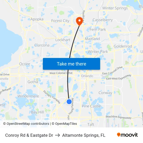 Conroy Rd & Eastgate Dr to Altamonte Springs, FL map