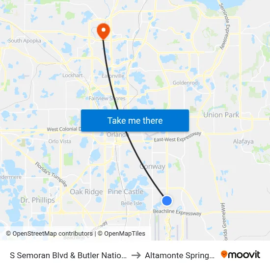S Semoran Blvd & Butler National Dr to Altamonte Springs, FL map