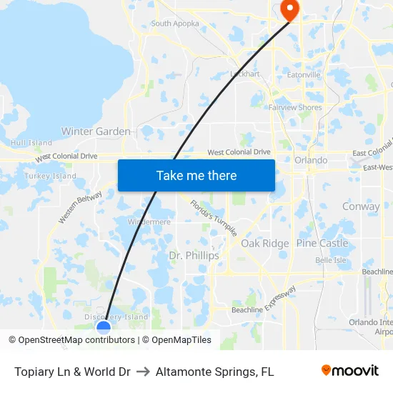 Topiary Ln & World Dr to Altamonte Springs, FL map