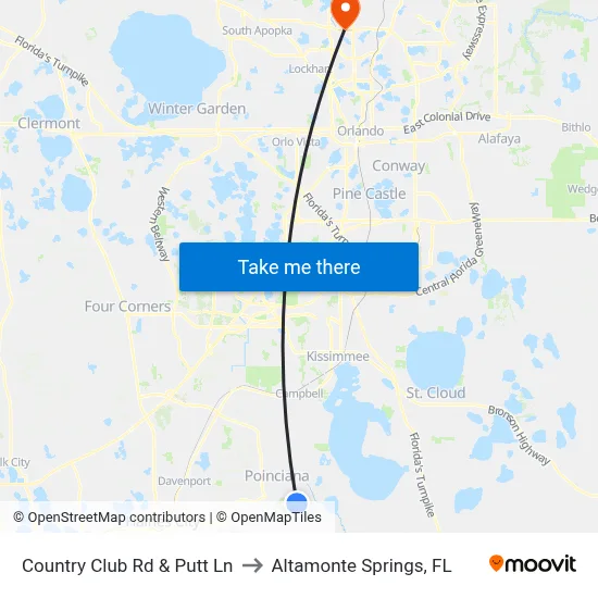 Country Club Rd & Putt Ln to Altamonte Springs, FL map