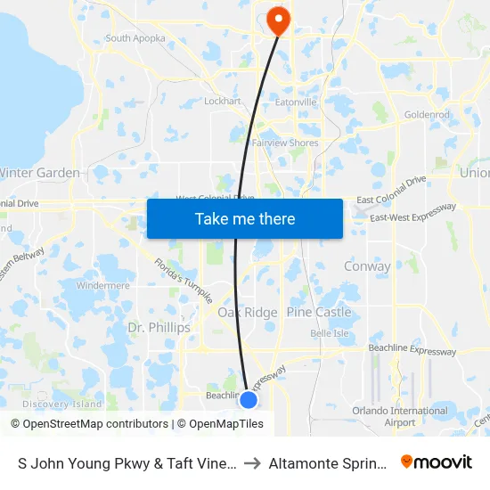 S John Young Pkwy & Taft Vineland Rd to Altamonte Springs, FL map