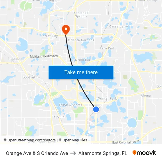 Orange Ave & S Orlando Ave to Altamonte Springs, FL map