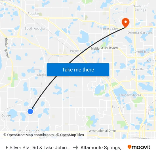 E Silver Star Rd & Lake Johio Rd to Altamonte Springs, FL map