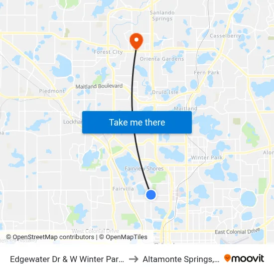 Edgewater Dr & W Winter Park St to Altamonte Springs, FL map