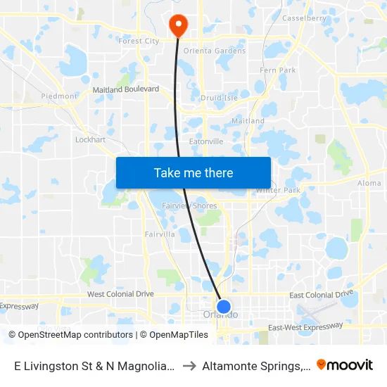 E Livingston St & N Magnolia Ave to Altamonte Springs, FL map