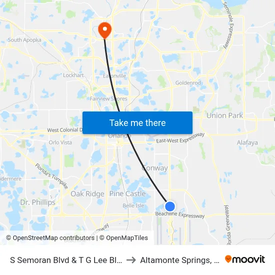 S Semoran Blvd & T G Lee Blvd to Altamonte Springs, FL map