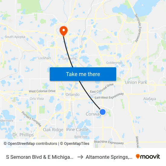 S Semoran Blvd & E Michigan St to Altamonte Springs, FL map