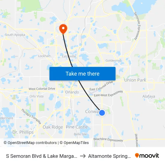S Semoran Blvd & Lake Margaret Dr to Altamonte Springs, FL map