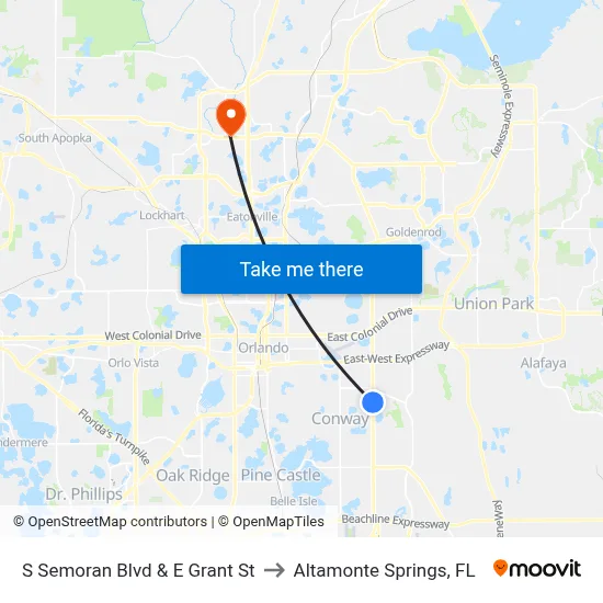 S Semoran Blvd & E Grant St to Altamonte Springs, FL map