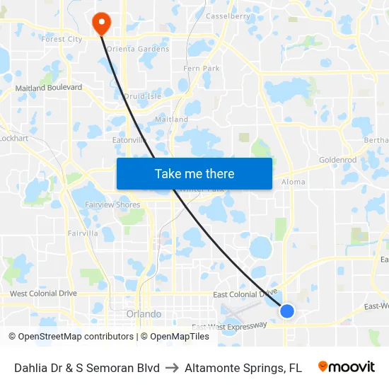 Dahlia Dr & S Semoran Blvd to Altamonte Springs, FL map