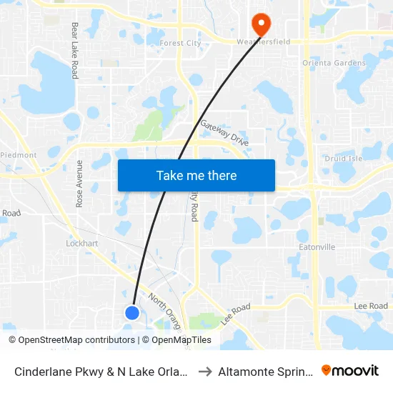 Cinderlane Pkwy & N Lake Orlando Pkwy to Altamonte Springs, FL map