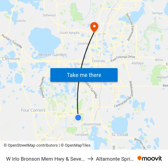 W Irlo Bronson Mem Hwy & Seven Dwarfs Ln to Altamonte Springs, FL map