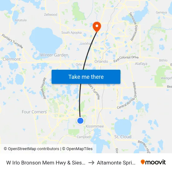 W Irlo Bronson Mem Hwy & Siesta Lago Dr to Altamonte Springs, FL map
