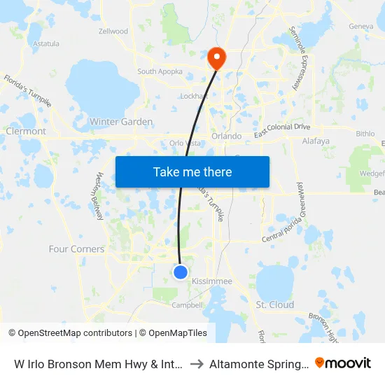 W Irlo Bronson Mem Hwy & Interior St to Altamonte Springs, FL map