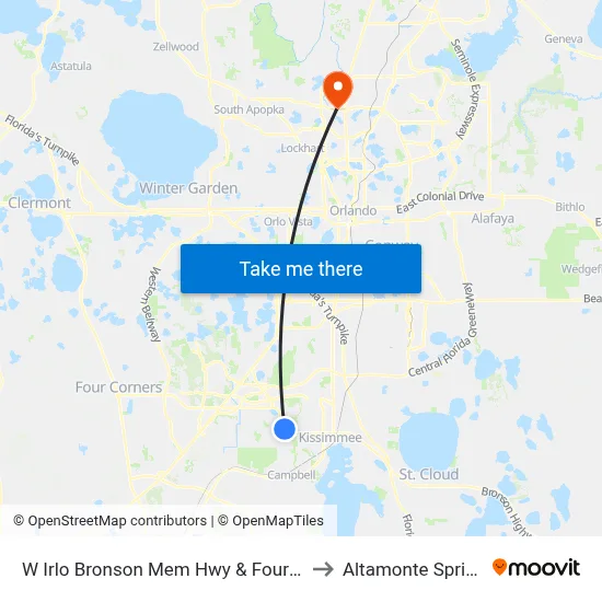 W Irlo Bronson Mem Hwy & Four Winds Blvd to Altamonte Springs, FL map