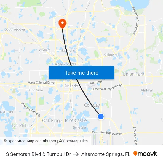 S Semoran Blvd & Turnbull Dr to Altamonte Springs, FL map