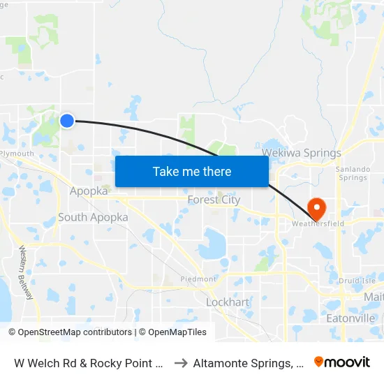 W Welch Rd & Rocky Point Rd to Altamonte Springs, FL map
