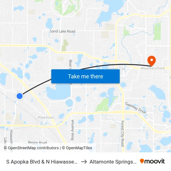 S Apopka Blvd & N Hiawassee Rd to Altamonte Springs, FL map