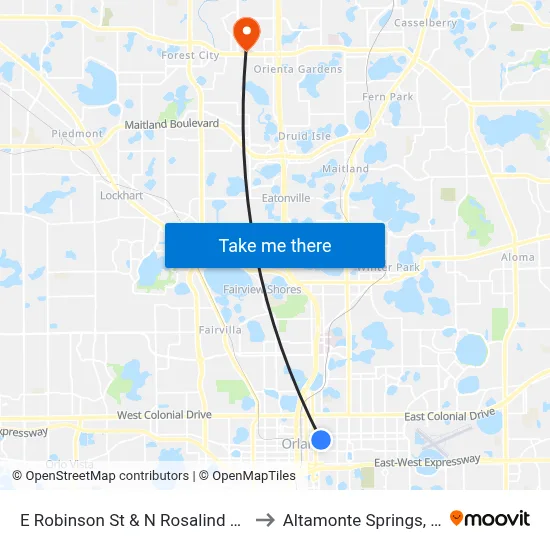 E Robinson St & N Rosalind Ave to Altamonte Springs, FL map