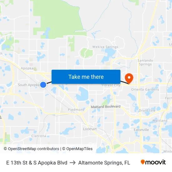 E 13th St & S Apopka Blvd to Altamonte Springs, FL map