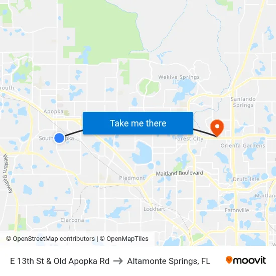 E 13th St & Old Apopka Rd to Altamonte Springs, FL map