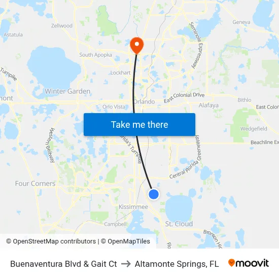 Buenaventura Blvd & Gait Ct to Altamonte Springs, FL map