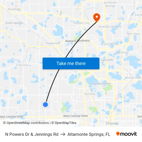 N Powers Dr & Jennings Rd to Altamonte Springs, FL map