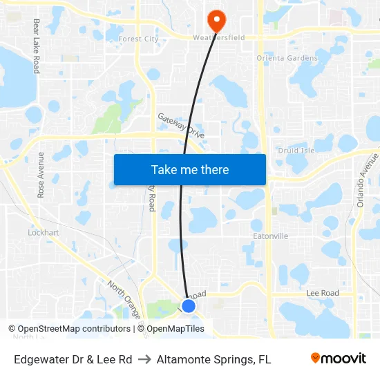 Edgewater Dr & Lee Rd to Altamonte Springs, FL map