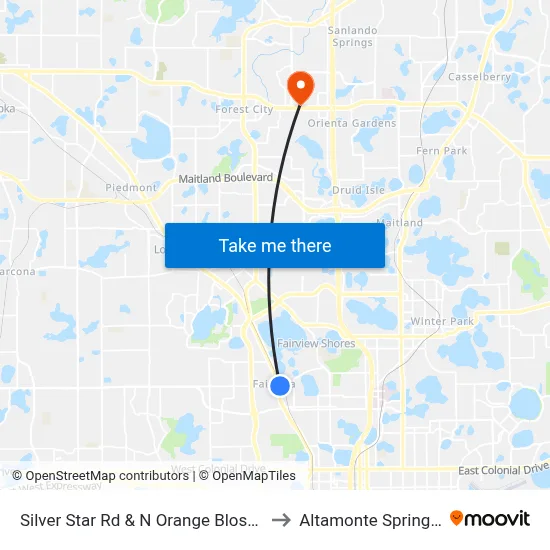 Silver Star Rd & N Orange Blossom Trl to Altamonte Springs, FL map