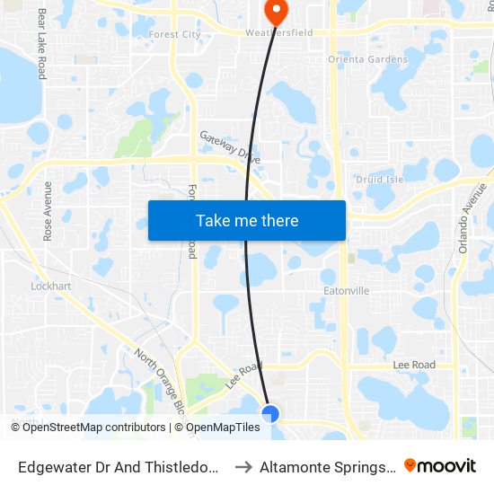 Edgewater Dr And Thistledown Dr to Altamonte Springs, FL map