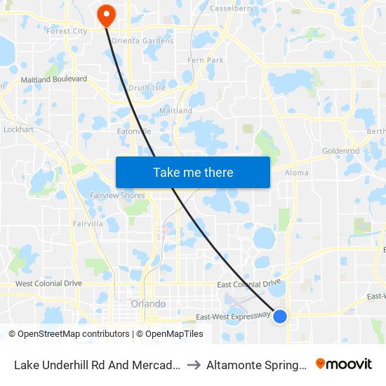 Lake Underhill Rd And Mercado Ave to Altamonte Springs, FL map