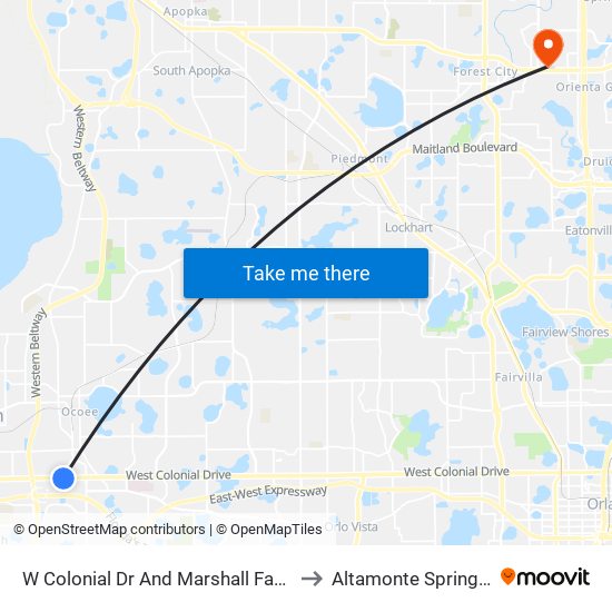W Colonial Dr And Marshall Farms Rd to Altamonte Springs, FL map