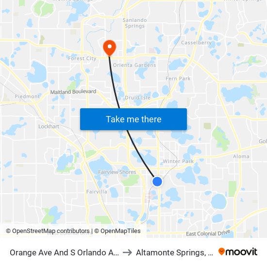 Orange Ave And S Orlando Ave to Altamonte Springs, FL map