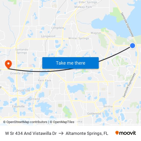 W Sr 434 And Vistawilla Dr to Altamonte Springs, FL map