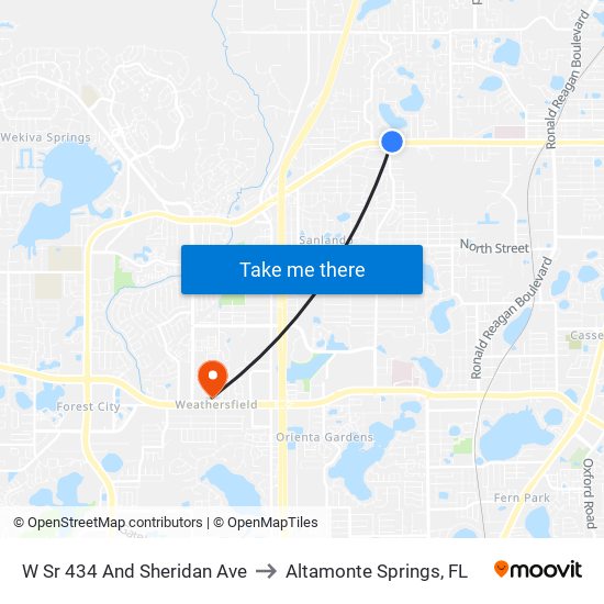 W Sr 434 And Sheridan Ave to Altamonte Springs, FL map
