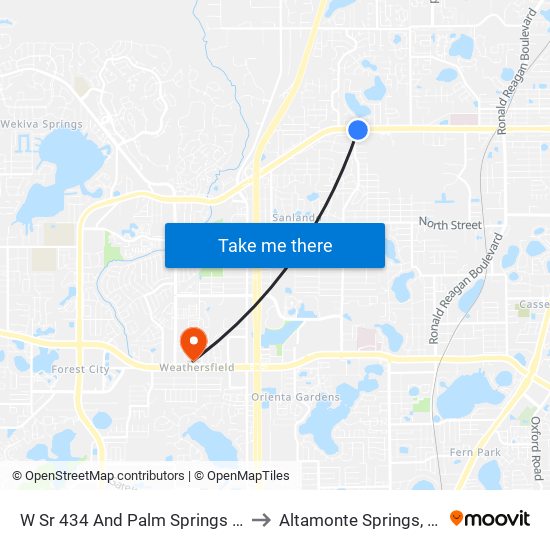 W Sr 434 And Palm Springs Dr to Altamonte Springs, FL map