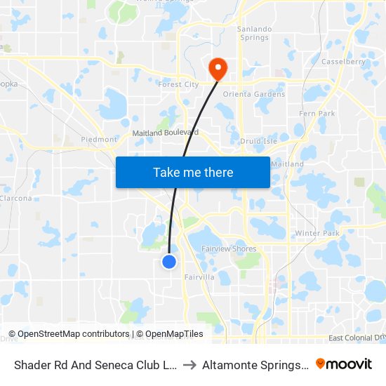 Shader Rd And Seneca Club Loop to Altamonte Springs, FL map