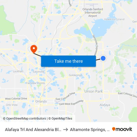 Alafaya Trl And Alexandria Blvd to Altamonte Springs, FL map