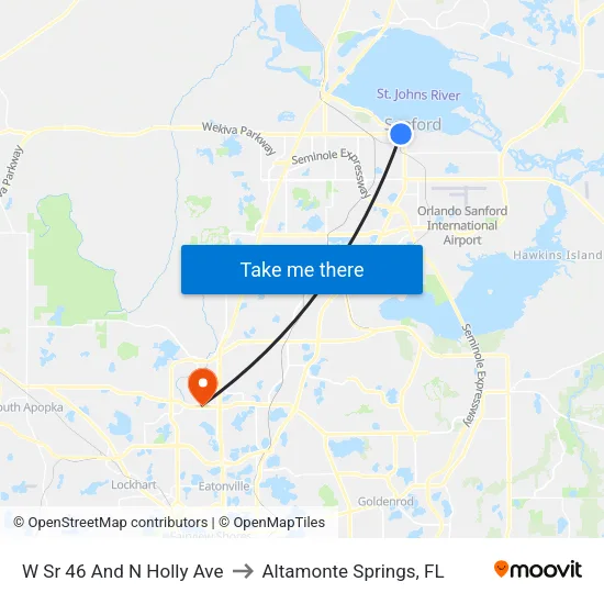 W Sr 46 And N Holly Ave to Altamonte Springs, FL map