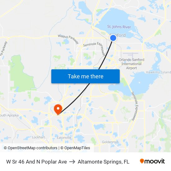 W Sr 46 And N Poplar Ave to Altamonte Springs, FL map