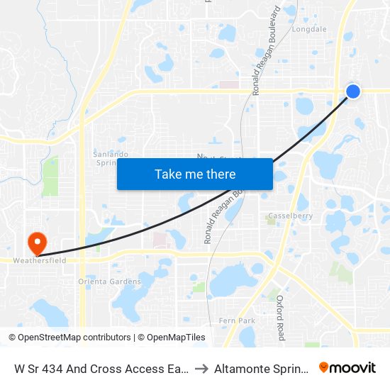 W Sr 434 And Cross Access Easement to Altamonte Springs, FL map