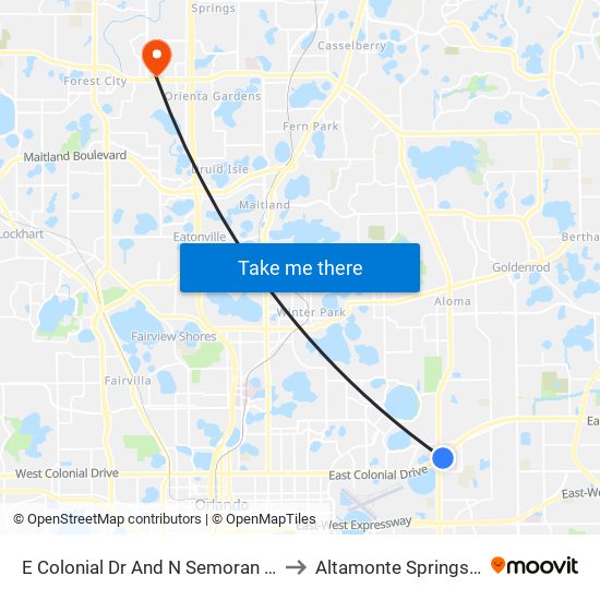 E Colonial Dr And N Semoran Blvd to Altamonte Springs, FL map