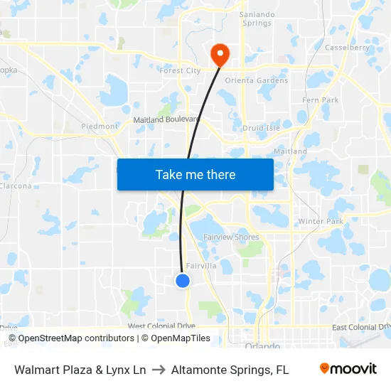 Walmart Plaza & Lynx Ln to Altamonte Springs, FL map